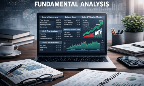Fundamental analysis course showing financial statements, valuation metrics, and economic data used to analyse stock market fundamentals