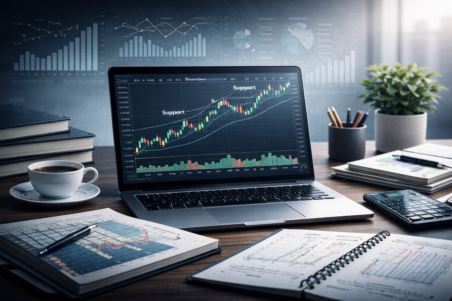 Technical analysis trading course showing price charts, candlestick patterns, and market structure used for stock market chart analysis