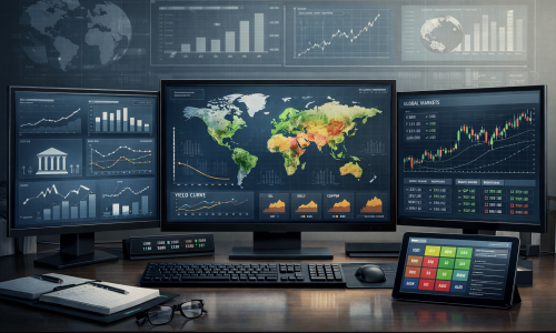 Masters in trading program showing institutional market analysis, macroeconomic data, and professional trading workflows