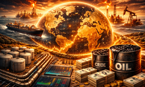 illustration showing how the global oil market works including oil production, tankers, pipelines, storage and trading
